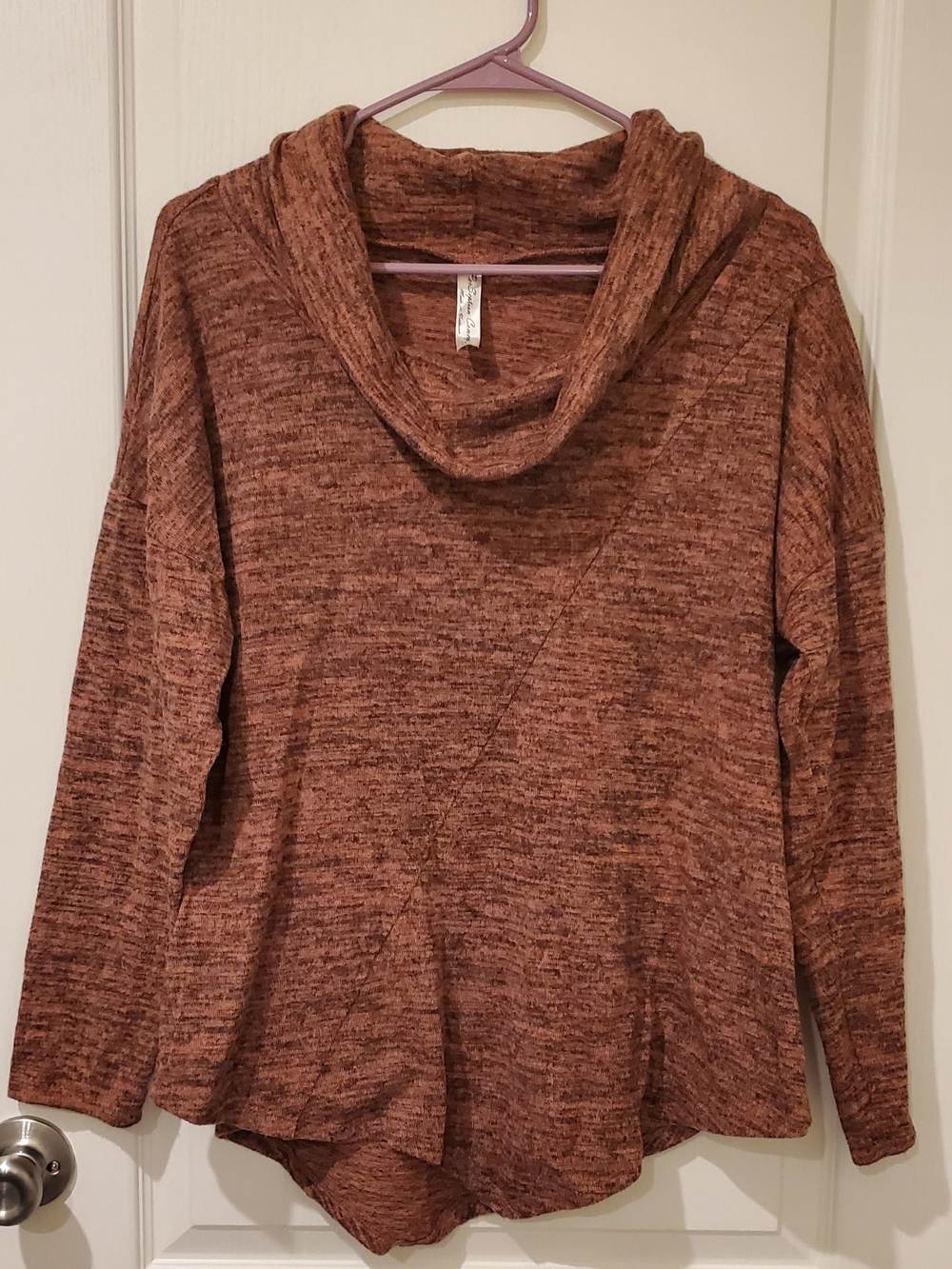 PerSeption Concept Heathered Rust Brown Cowl Neck Sweater